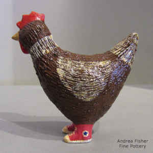 Brown chicken with red sneakers