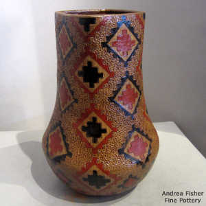 Navajo rug design on a polychrome jar