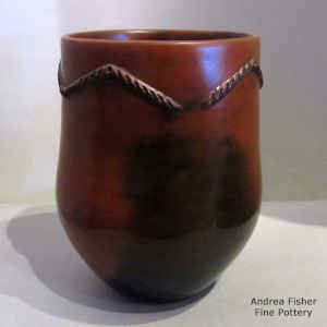 Fire clouds on a burnished brown jar with a rope biyo