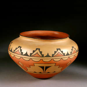 A polychrome jar with a geometric design