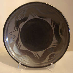 Avanyu design on a black on black plate