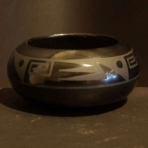 Geometric design on a black on black bowl