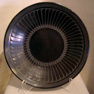 Ring of feathers design on a black on black plate