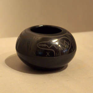 Bear and geometric design on a black on black jar