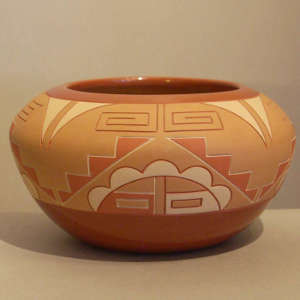 Four direction sunface and geometric design on a polychrome jar