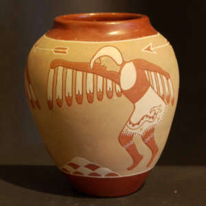 Eagle dancer design on a polychrome jar