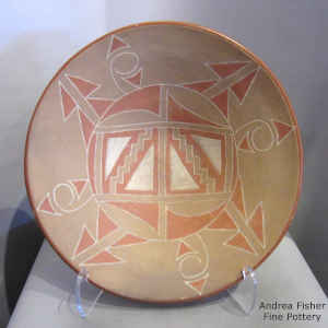Potsuwi'i bowl with sgraffito lightning bolt and geometric design inside, red polished outside