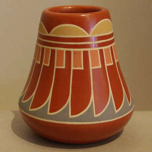 Feather and geometric design on a polychrome jar