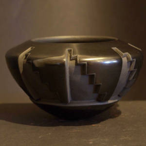 Kiva step designs carved into a black bowl