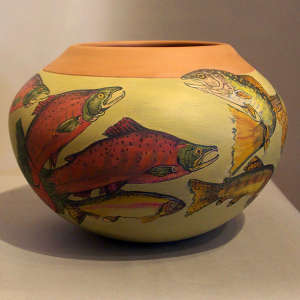 Fish design on a polychrome jar