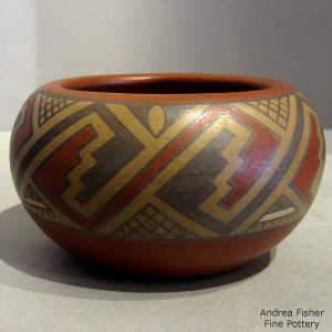 Kiva step and geometric design n a polychrome bowl