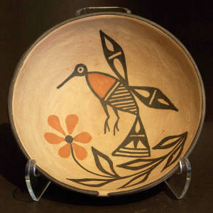 Hummingbird and floral design on a polychrome bowl