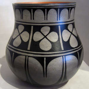 Traditional designs on a black and white jar