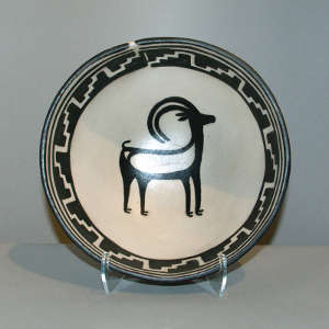 Antelope and geometric design inside a polychrome bowl