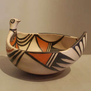 Bird effigy polychrome bowl