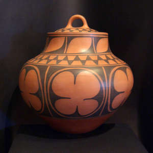 Geometric design on a lidded polychrome jar