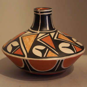 Geometric design on a tall-neck polychrome jar
