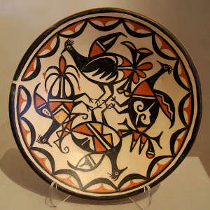Traditional birds and other designs on a polychrome plate