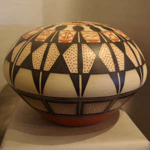 Geometric designs on a large polychrome seedpot