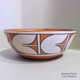 Geometric design on the outside of a polychrome bowl