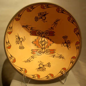 Click to see a larger version Zia birds and geometric design on a large polychrome bowl