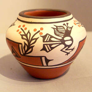 Bird, yucca and geometric design on a polychrome jar