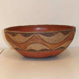 Geometric design on a polychrome dough bowl