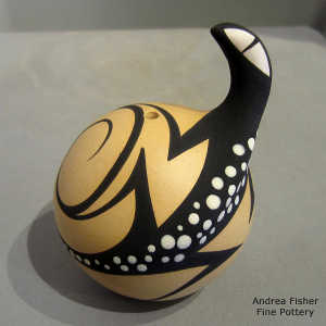 Formed lizard and geometric design on a polychrome seed pot