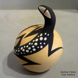 Formed lizard and geometric design on a polychrome seed pot