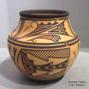 A geometric design on a polychrome jar