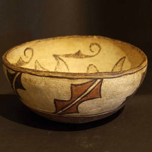 Geometric designs inside and out on a polychrome bowl